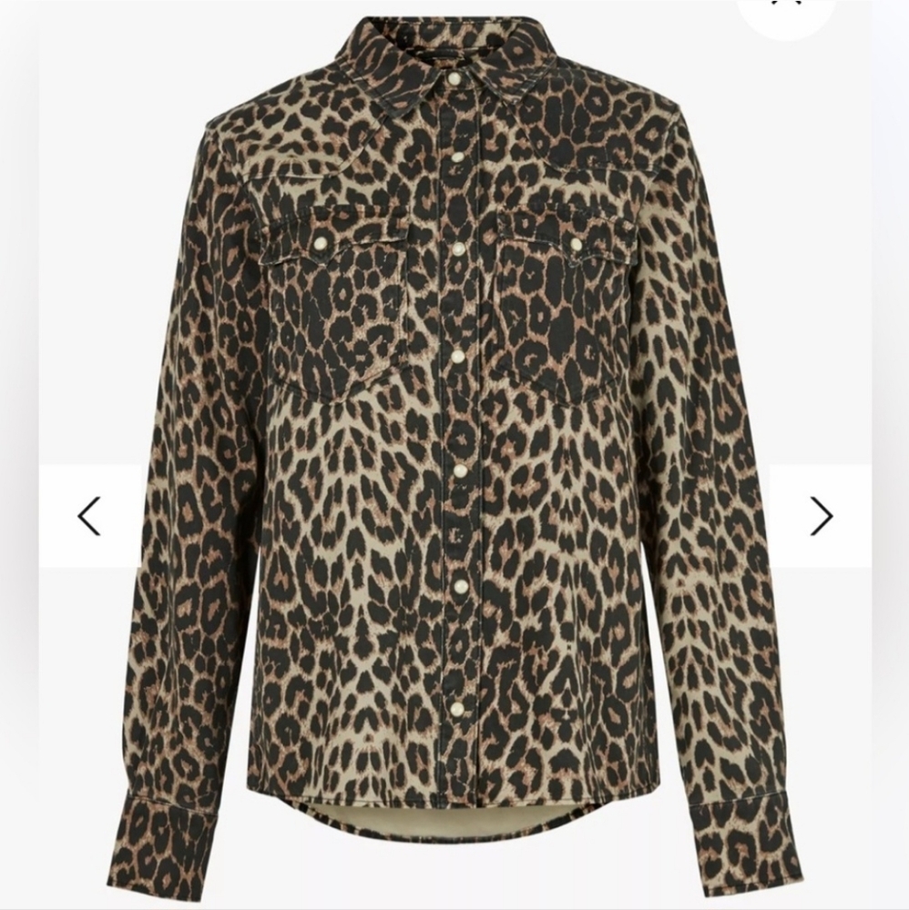 ALLSAINTS Ezra Leopard Print Snap Long Sleeved Jacket Top Size 0 - Picture 5 of 8